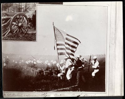 Copyphotograph of an Earlier Scrapbook Page with Two Images of the Naval Reserves at Fishers Island, New York, 1895 by Byron Company